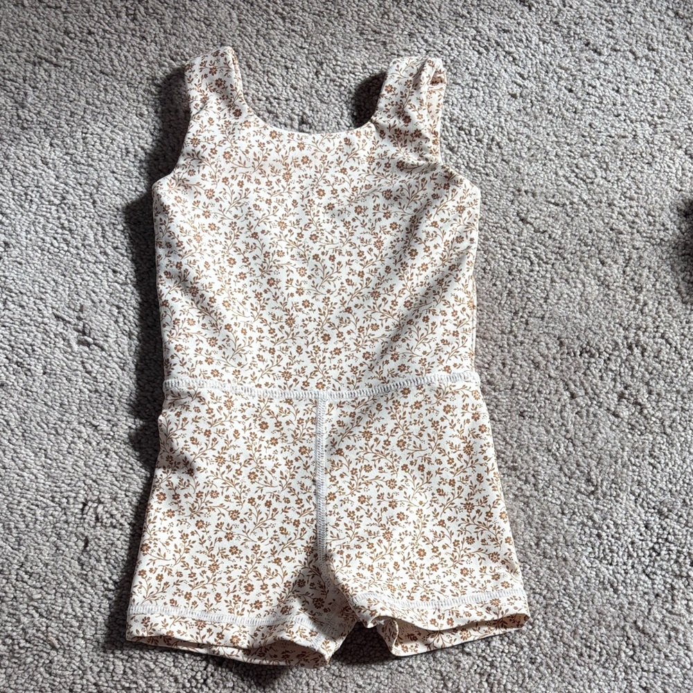 Tullabee Girls' Cream and Brown Floral One-Piece Bodysuit/Romper/Leotard